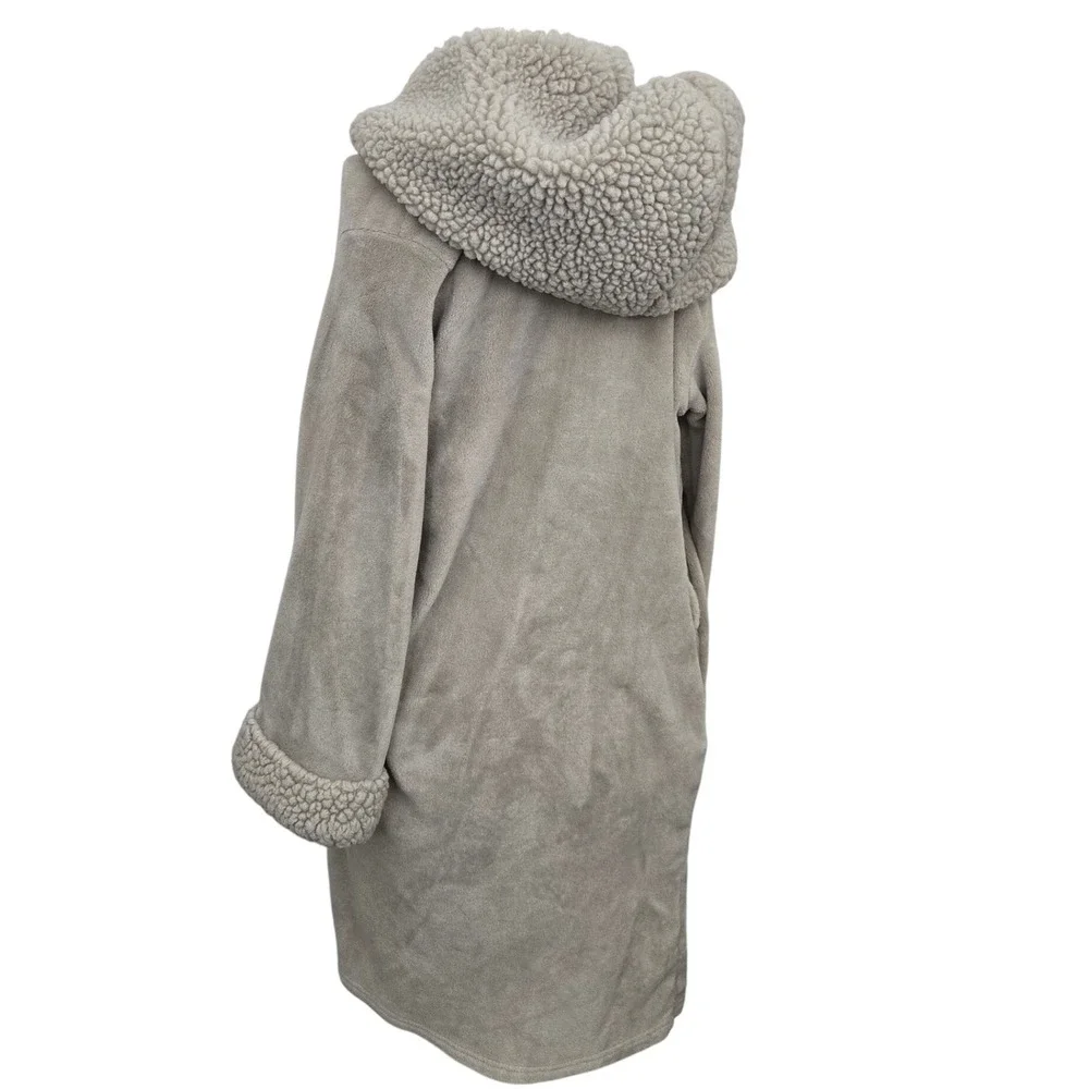 Pottery Barn S Plush Fleece Sherpa Lined Hooded Robe Gray MISSING BELT‎
